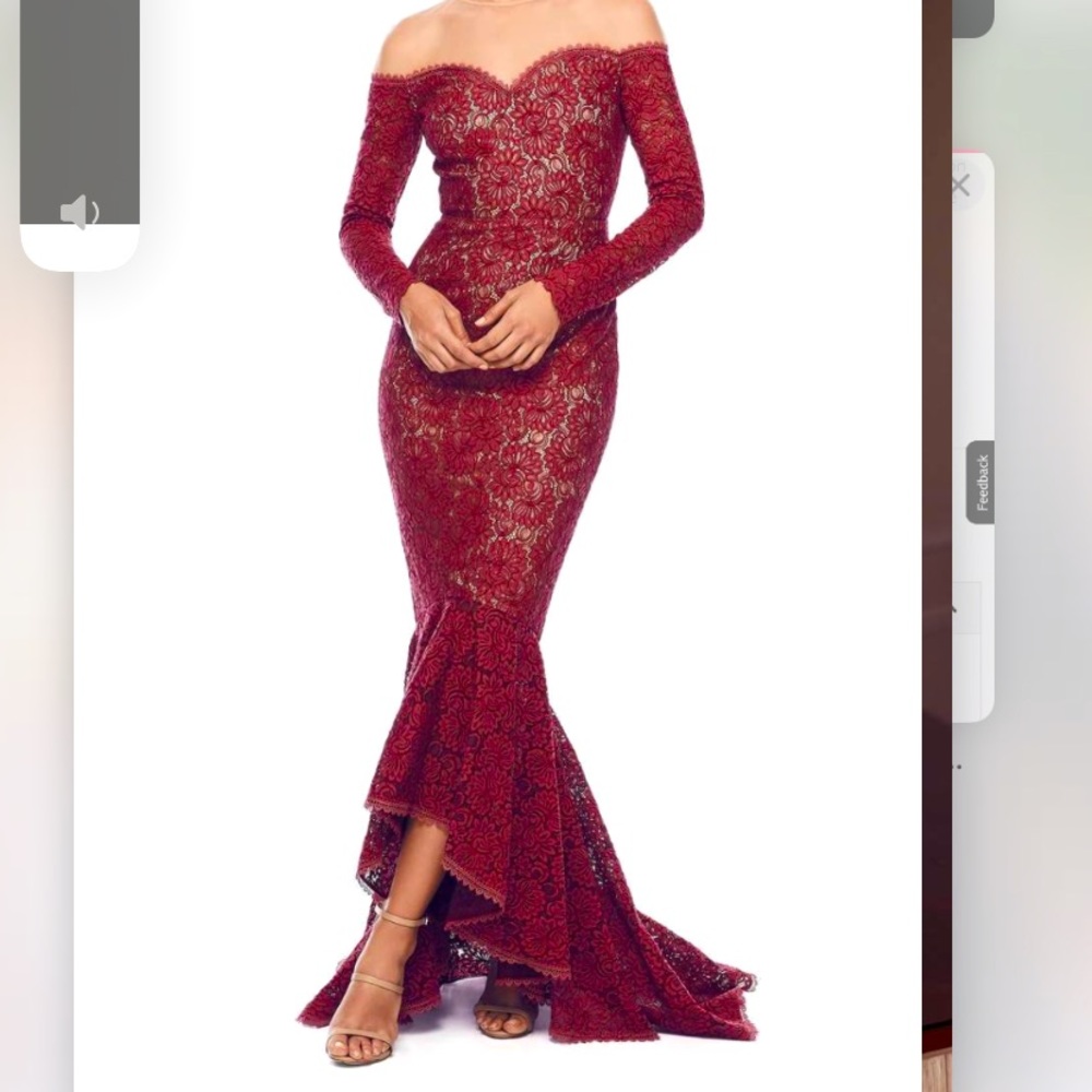 Off the shoulder lace Burgundy gown